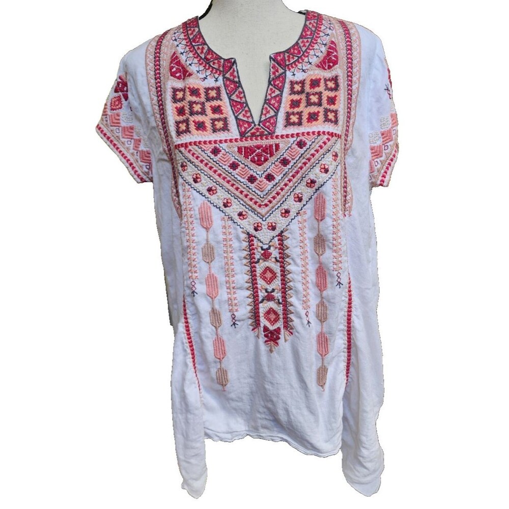 Johnny Was Embroidered Linen Blouse Size Medium Boho Ethnic